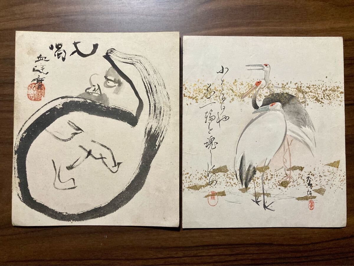 6枚まとめて☆絵画色紙・達磨、鶴など色々 直筆 肉筆画/日本画 6枚まとめて☆絵画色紙・達磨、鶴など色々 直筆 肉筆画/日本画