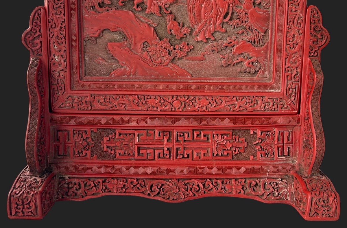 M9△中国美術 書道具△乾隆 堆朱 山水図 両面 大型 硯屏△高58cm M9△中国美術 書道具△乾隆 堆朱 山水図 両面 大型 硯屏△高58cm