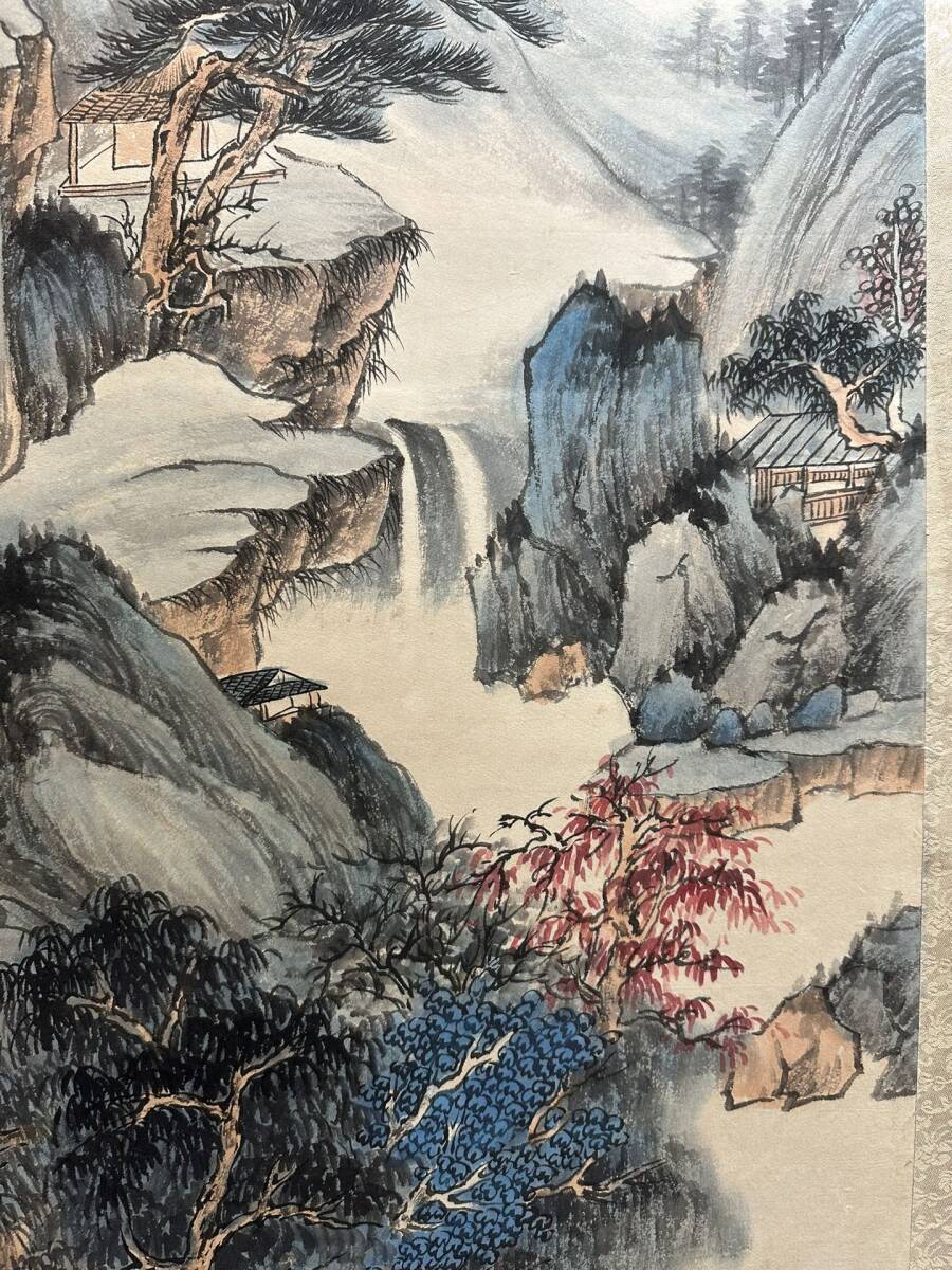 古美術 掛け軸 中国・近現代 「張大千書」 紙本 【山水図】 立軸 書道