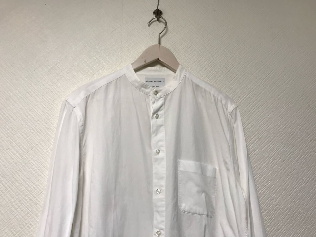 本物マニュアルアルファベットMANUALALPHABETエディフィス417リヨセルコットンスタンドカラー長袖シャツメンズビジネス白ホワイトL日本製_画像2