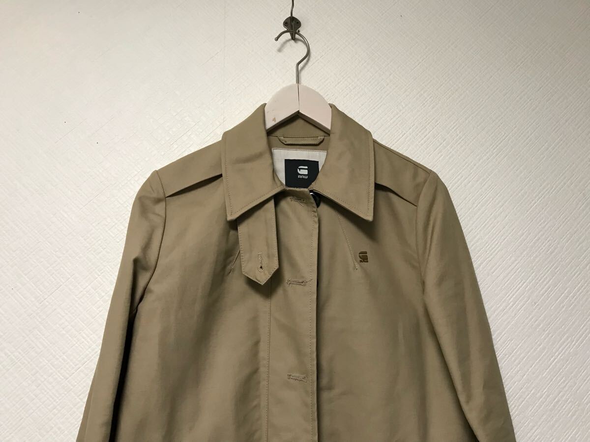 本物ジースターロウGSTARRAWロゴ金具ジップスプリングステンカラーコートジャケット長(zhǎng)袖サーフアメカジドレスゴルフレディースXSベージュ
