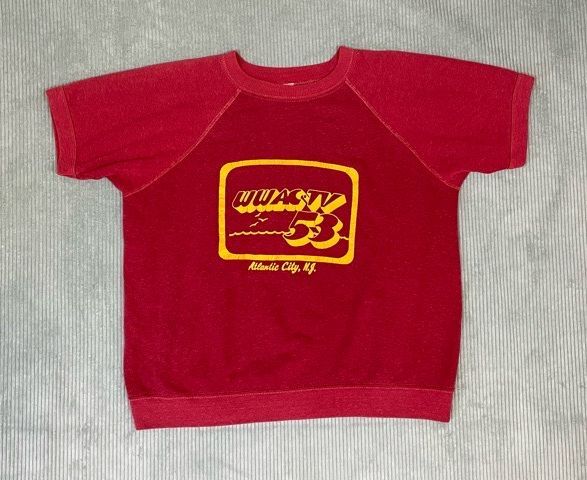 60's 70's американский производства Vintage короткий рукав тренировочный WWAC*TV Atlantic City la gran crimson red L [la-1219]