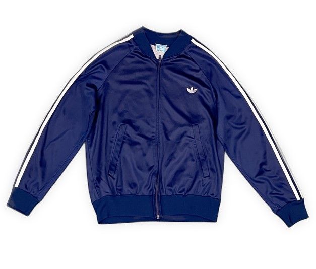 70's 西ドイツ製 ビンテージ アディダス adidas ATP ジャージ スーパースタートラックトップ トレフォイルワッペン ネイビー 48 [ta-1345]