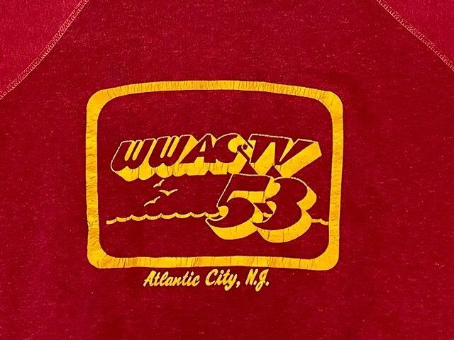 60's 70's американский производства Vintage короткий рукав тренировочный WWAC*TV Atlantic City la gran crimson red L [la-1219]