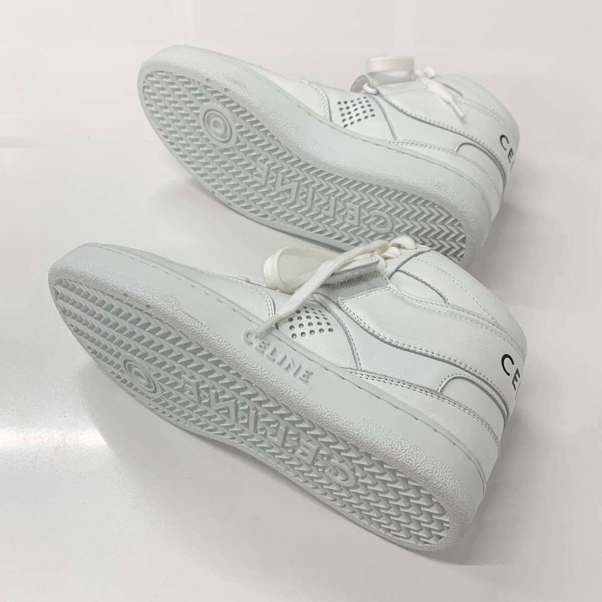 M11724 セリーヌ CT-03 レザー ハイカット スニーカー ロゴ ベルクロ ホワイト_画像6