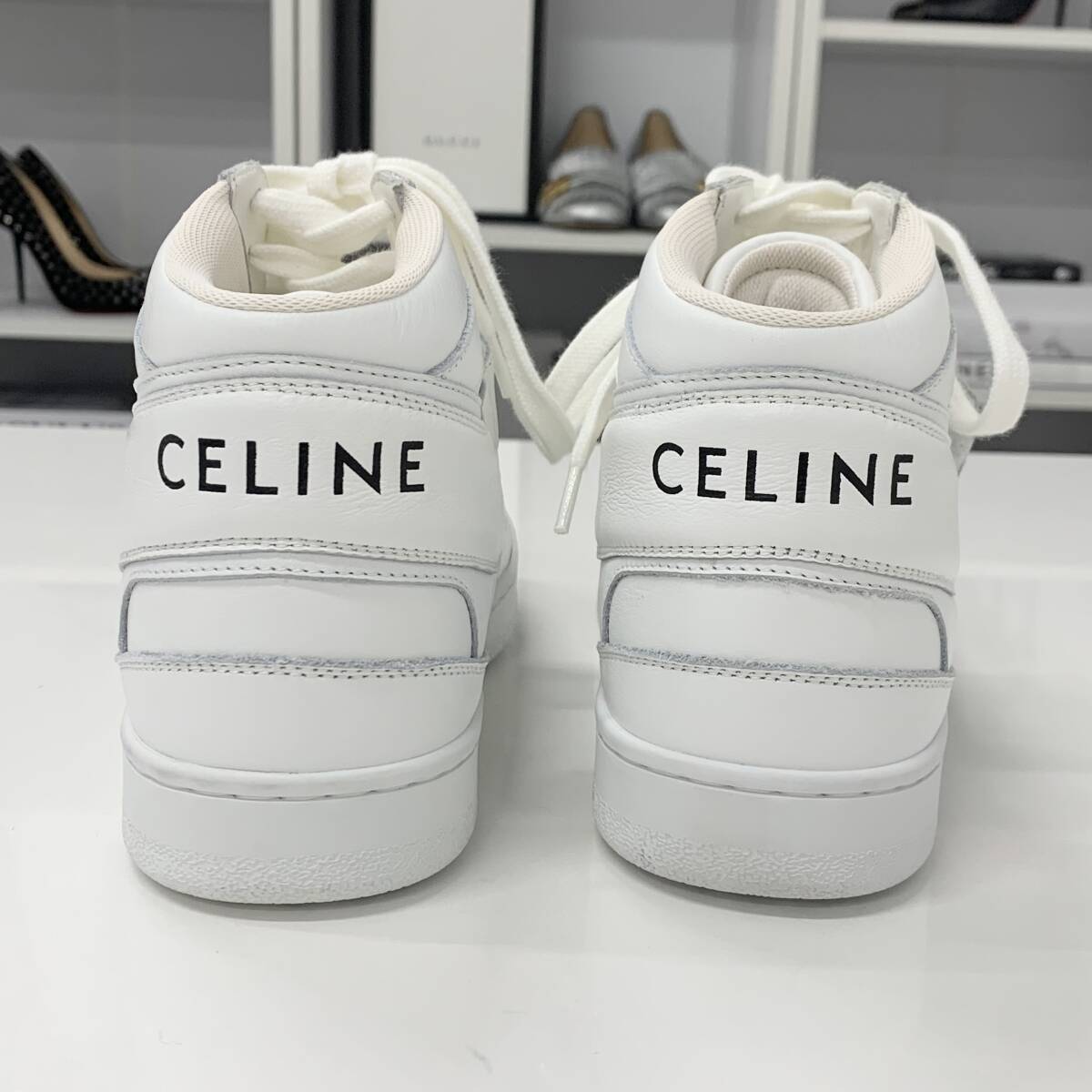 M11724 セリーヌ CT-03 レザー ハイカット スニーカー ロゴ ベルクロ ホワイト_画像5