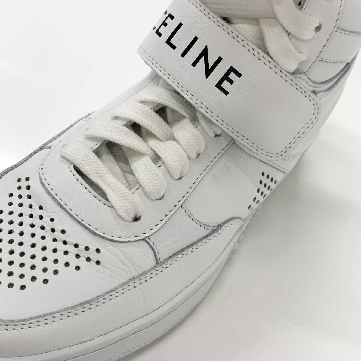 M11724 セリーヌ CT-03 レザー ハイカット スニーカー ロゴ ベルクロ ホワイト_画像9