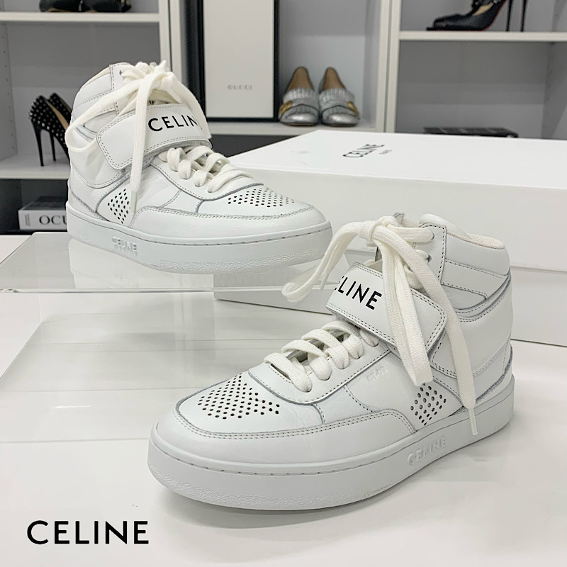 M11724 セリーヌ CT-03 レザー ハイカット スニーカー ロゴ ベルクロ ホワイト_画像1