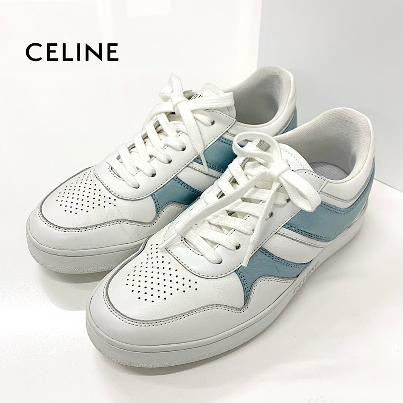 M11770 セリーヌ レザー ロゴ スニーカー ホワイト ブルー_画像1