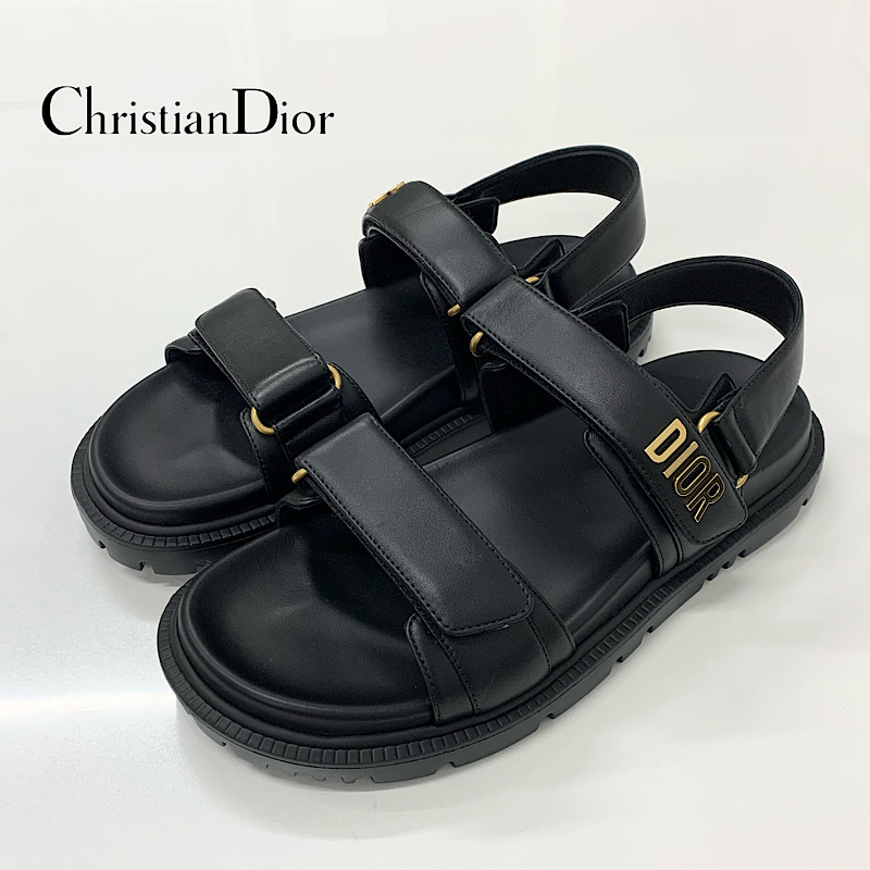 M11715 未使用 クリスチャンディオール DIORACT レザー ロゴ サンダル ブラック
