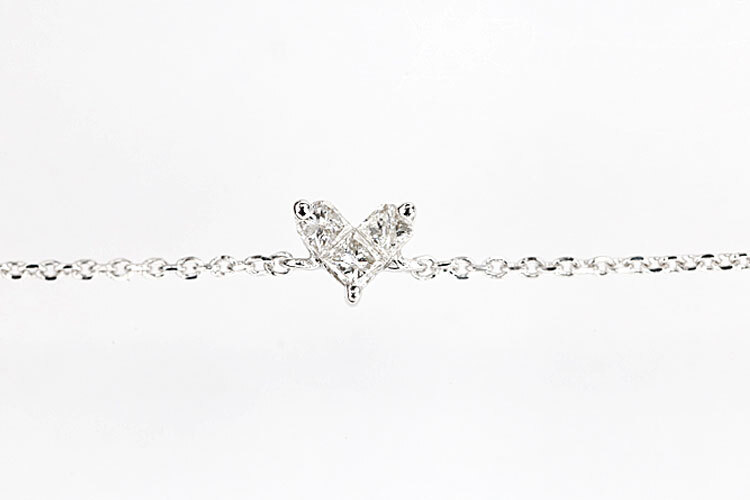 ダイヤモンド ブレスレット K18ホワイトゴールド ハート 華奢 プリンセスカット 変形カット ファンシーカット 送料無料 中古 寶正 900258