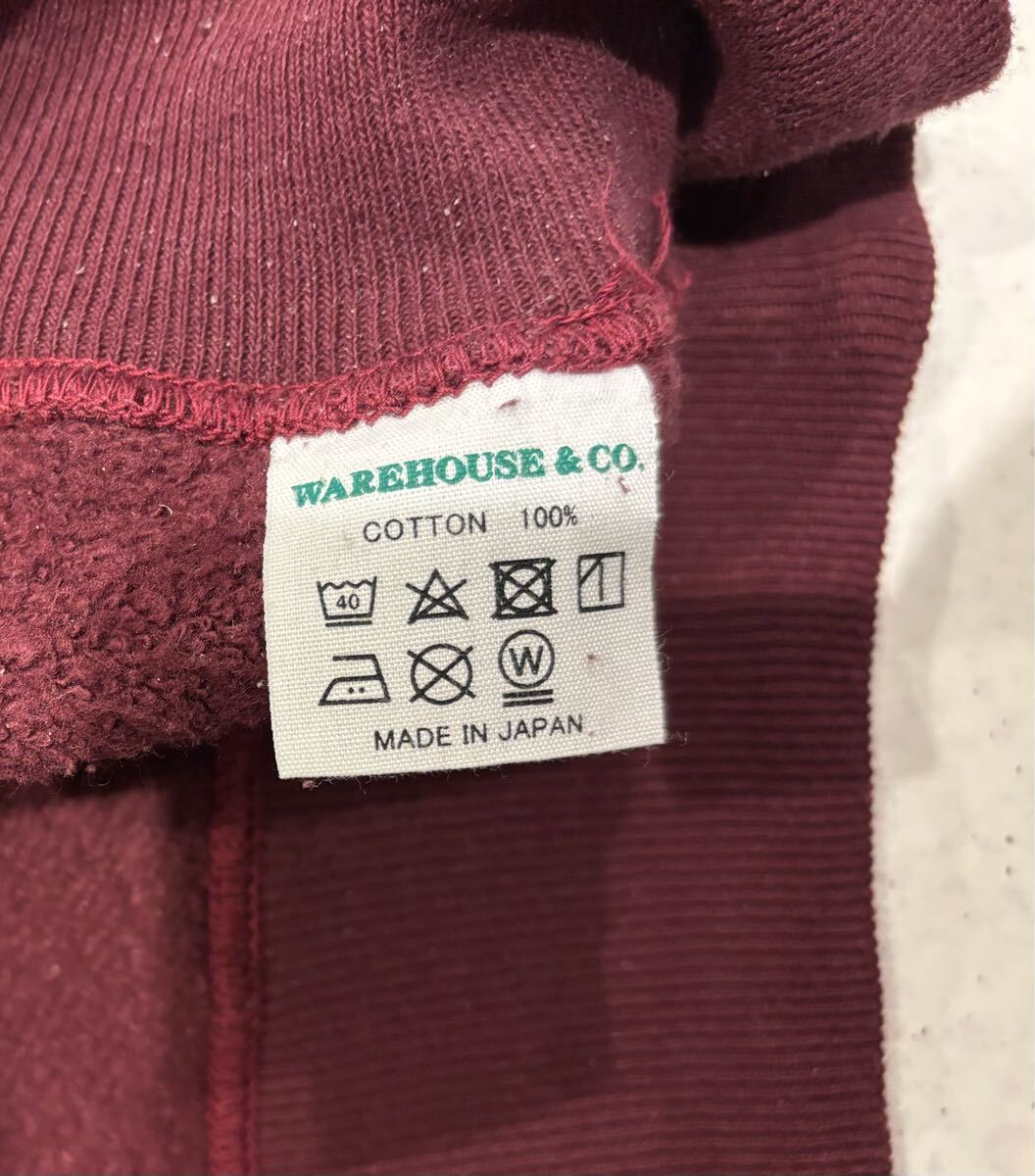 WAREHOUSE Lot.469 ウエアハウス 後付け スウェット パーカー ダッグディガー ボルドー サイズ44 ヴィンテージ 復刻 吊り編み _画像9