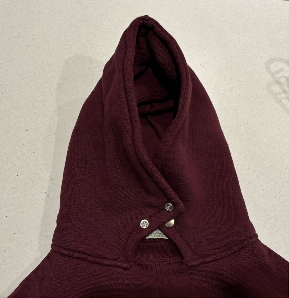 WAREHOUSE Lot.469 ウエアハウス 後付け スウェット パーカー ダッグディガー ボルドー サイズ44 ヴィンテージ 復刻 吊り編み _画像7