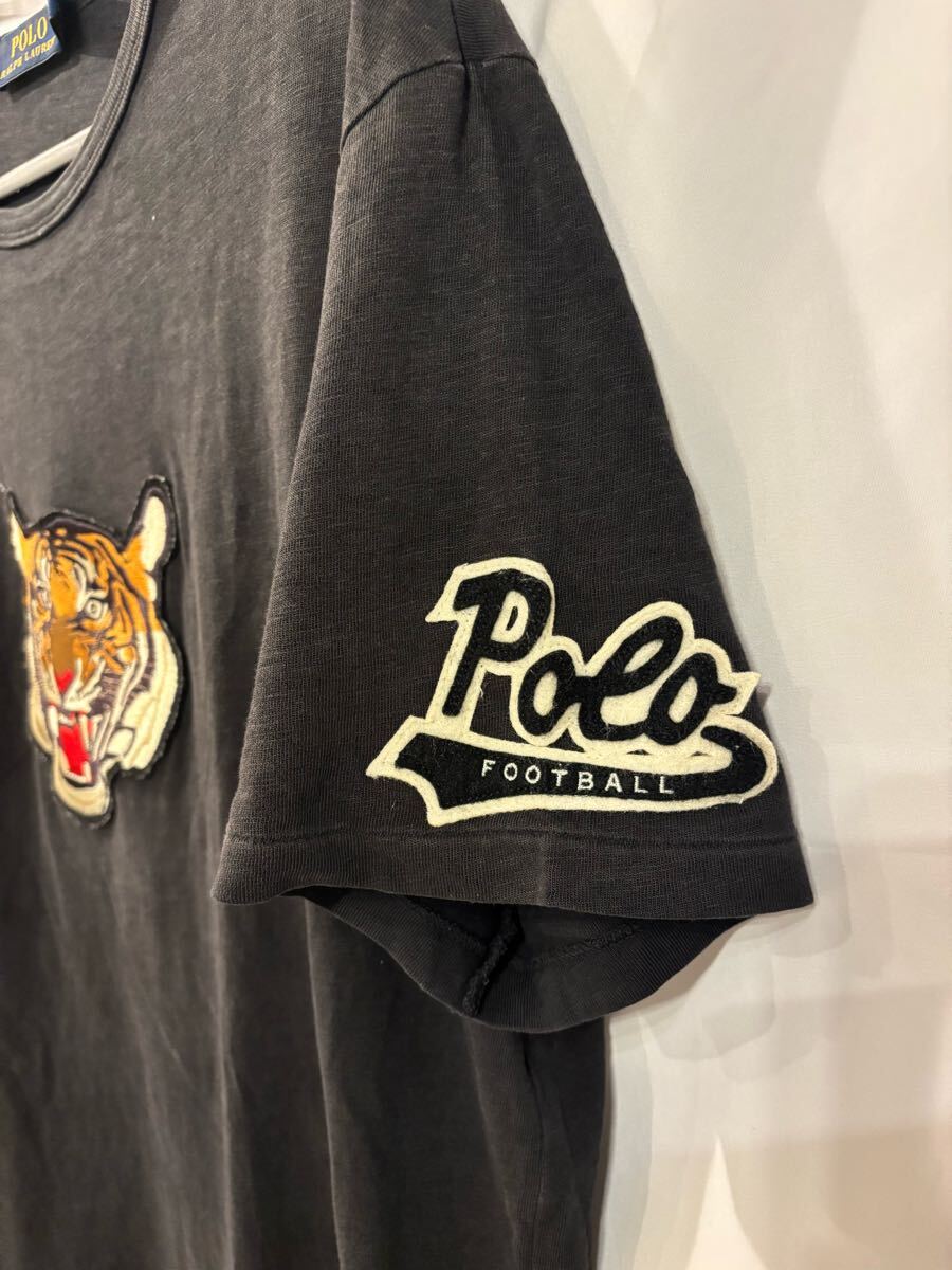 POLO RALPH LAUREN ポロ ラルフローレン Tシャツ カットソー 半袖 トラ 虎 ワッペン クルーネック 丸首 M 黒 ブラック 背番号10_画像3