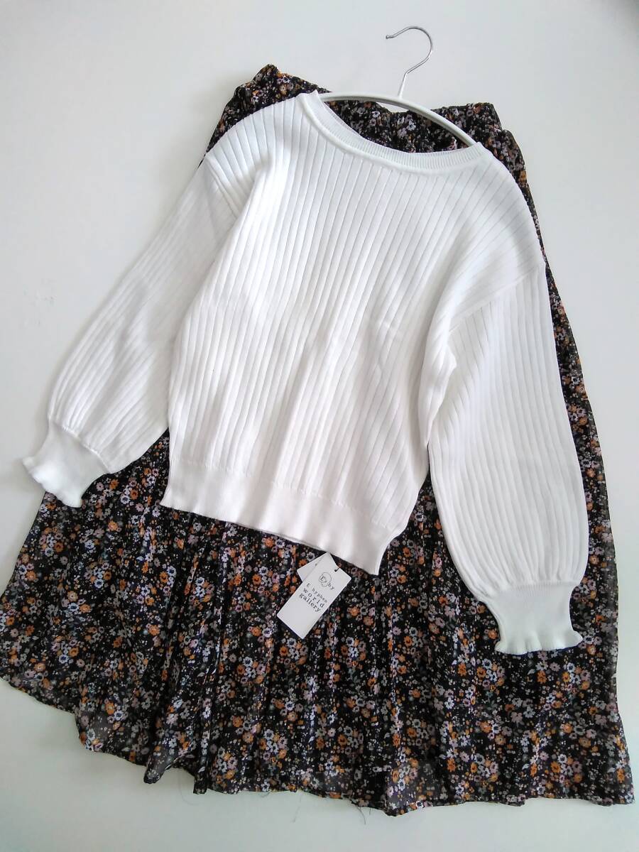 【新品】E hyphen world gallery★コットン素材　春秋　2WAY　フリル袖リブニット　フリーサイズ　ホワイト_画像4