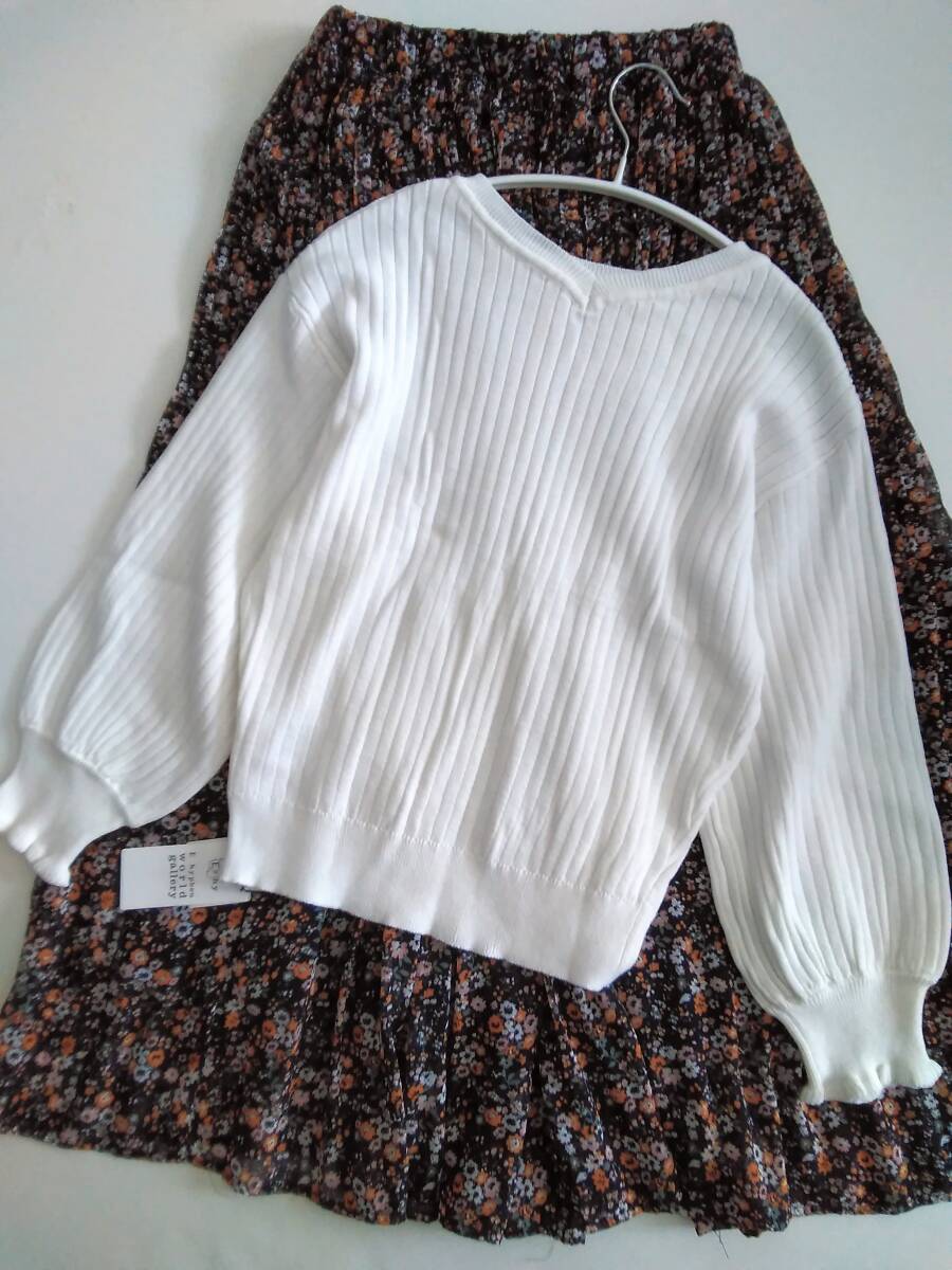 【新品】E hyphen world gallery★コットン素材　春秋　2WAY　フリル袖リブニット　フリーサイズ　ホワイト_画像6