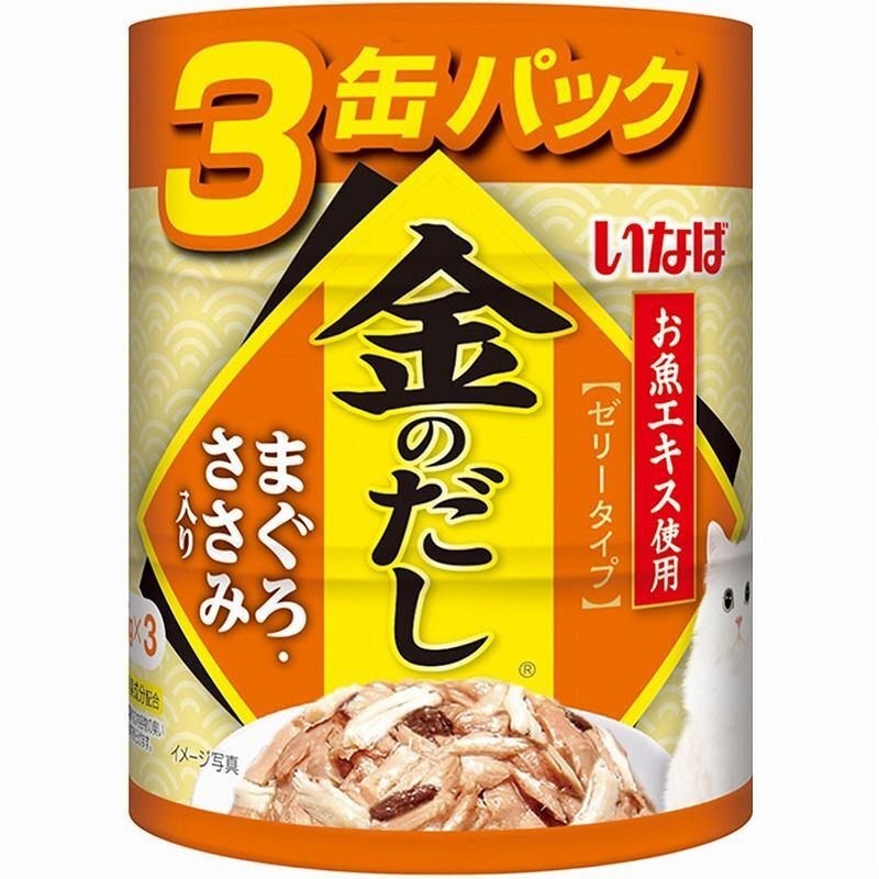 いなばペットフード いなば 金のだし まぐろ・ささみ入り 65g×3缶パック 猫用フード_画像1