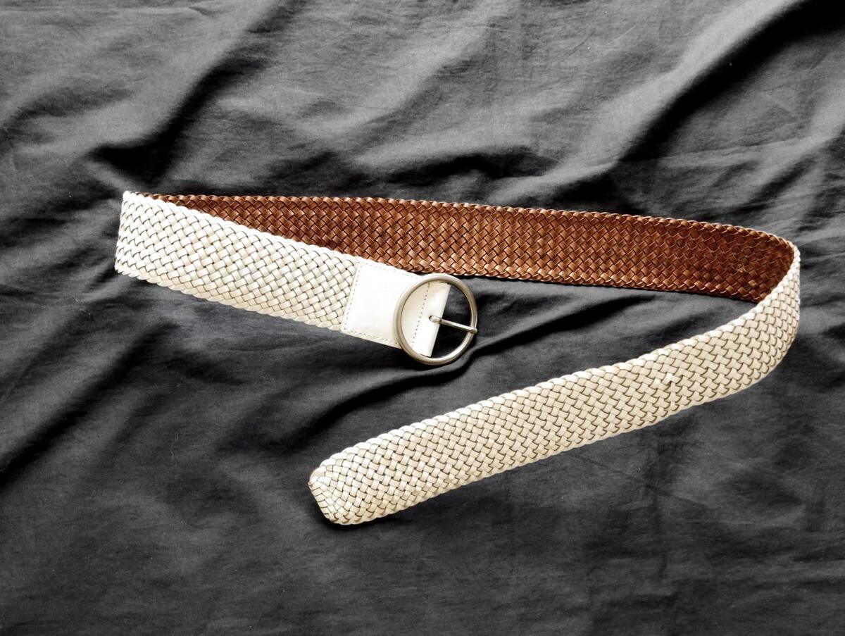 白ホワイトレザーメッシュベルト_画像1