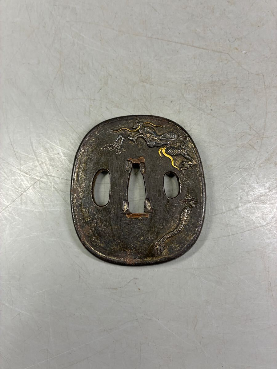 時代武具 刀装具 鍔 金銀象嵌 雲龍図 鉄鍔 鉄地鍔 鐔 日本刀