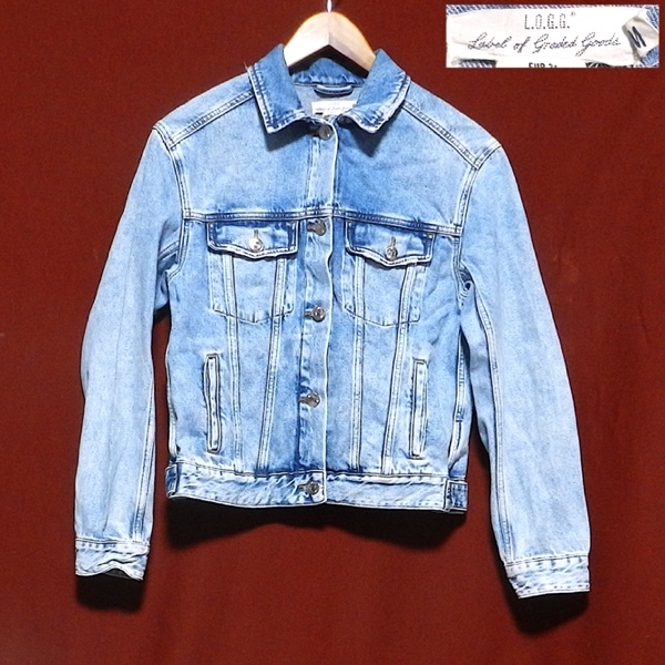 H&M L.O.G.G. エイチアンドエム 花柄 刺繍 ダメージ加工 デニム ジャケット ジージャン Gジャン ケミカルウォッシュ 紺 S ? M 美品