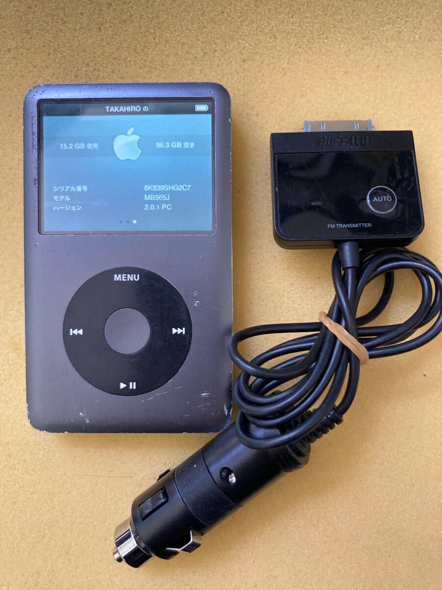 iPod classic 120GB イヤホン片音 ドッグから左右音出し　液晶難　FMトランスミッタ同梱カーステ提案　