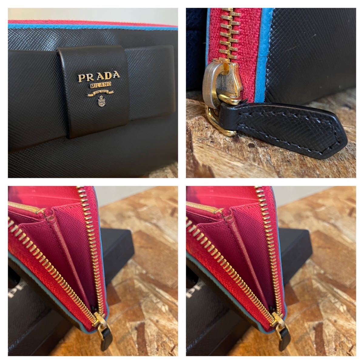 一円 美品 PRADA プラダ サフィアーノレザー ブラック ラウンド 一円 美品 PRADA プラダ サフィアーノレザー ブラック ラウンド