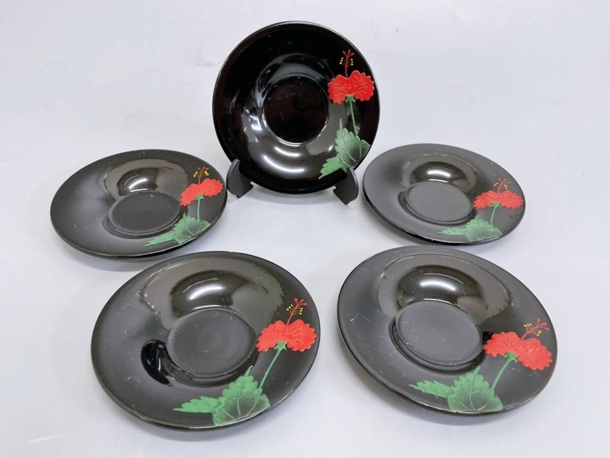 琉球漆器 うるし 沖縄 茶托 大小各5客セット ハイビスカス べん 琉球漆器 うるし 沖縄 茶托 大小各5客セット ハイビスカス べん