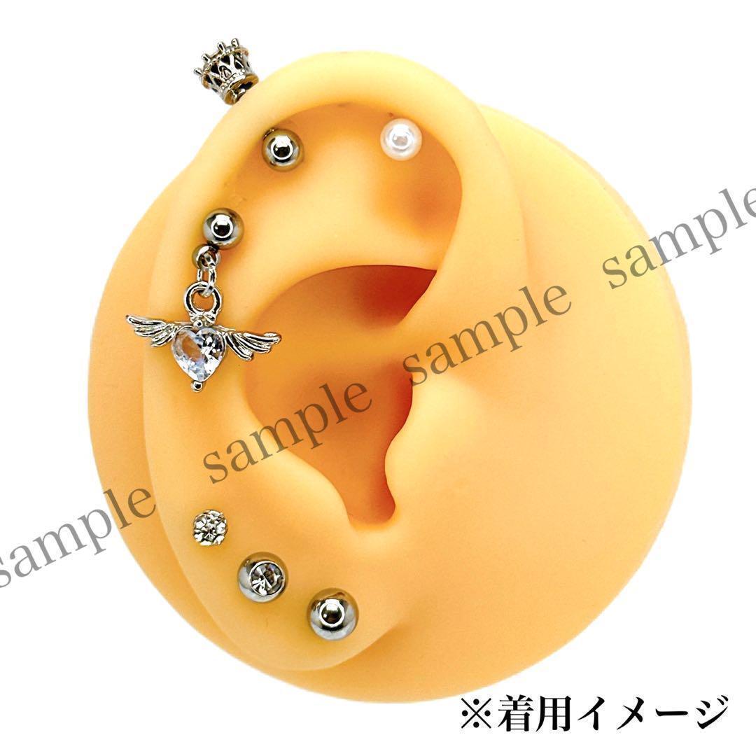 16G　ハートチャーム　ストレートバーベル　軟骨　ジュエルストーン　ボディピアス