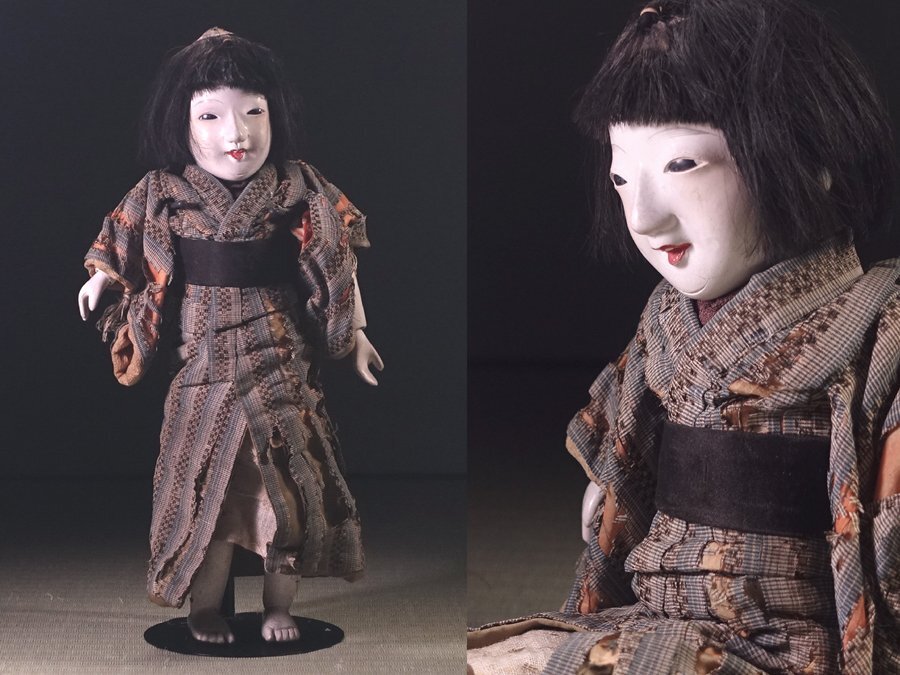 ∇花∇江戸後期～明治時代 古い三つ折れ人形 抱き人形 木芯胡粉