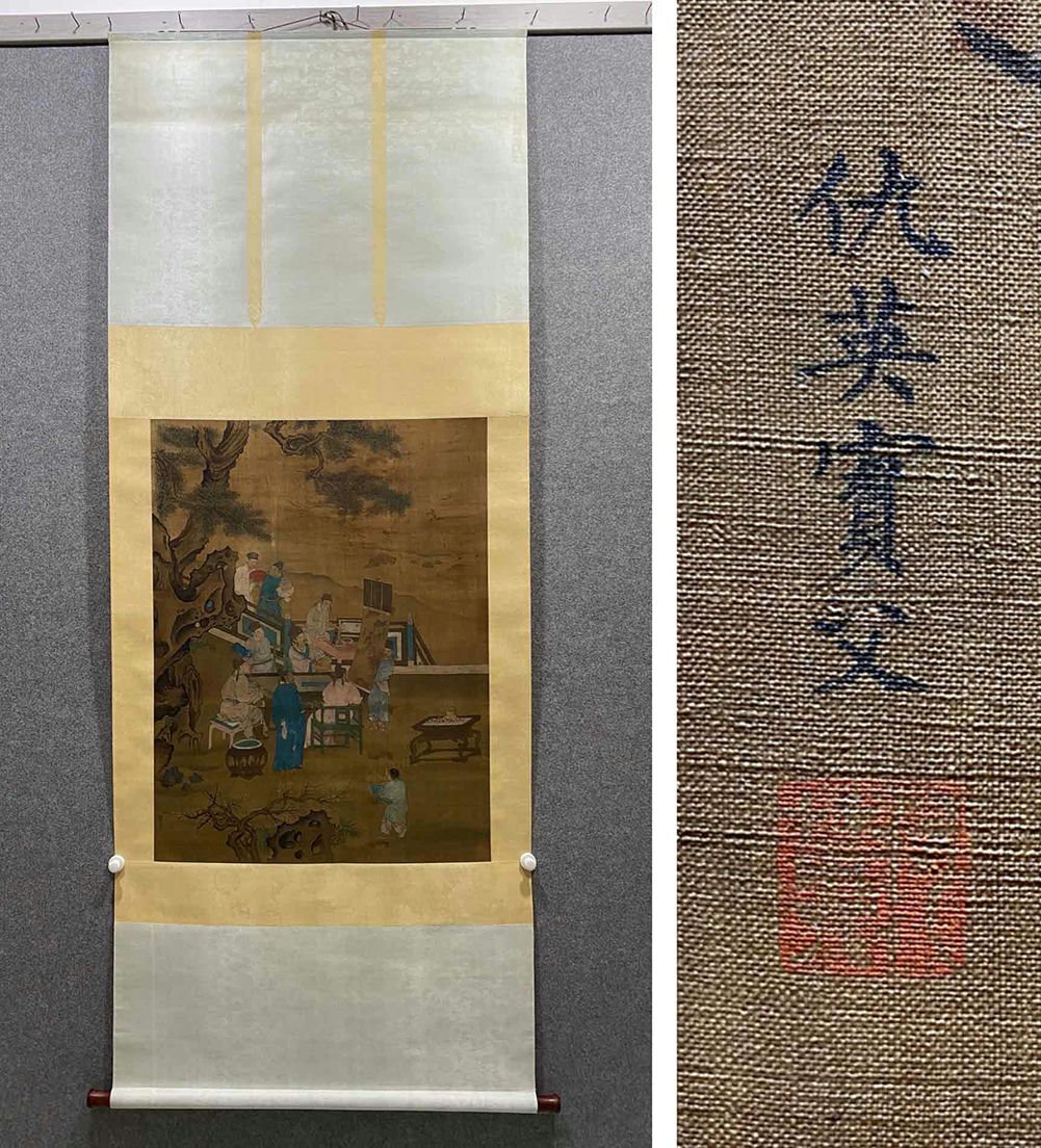 ▽渡鶴羽▽A4594中国古書道◇仇英 人物 掛け軸 書画立軸 水墨 ▽渡鶴羽▽A4594中国古書道◇仇英 人物 掛け軸 書画立軸 水墨