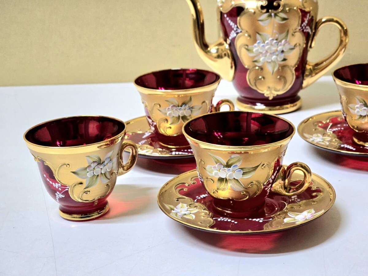 139 ベネチアン グラス ガラス カップ&ソーサー 6客セット 139 ベネチアン グラス ガラス カップ&ソーサー 6客セット