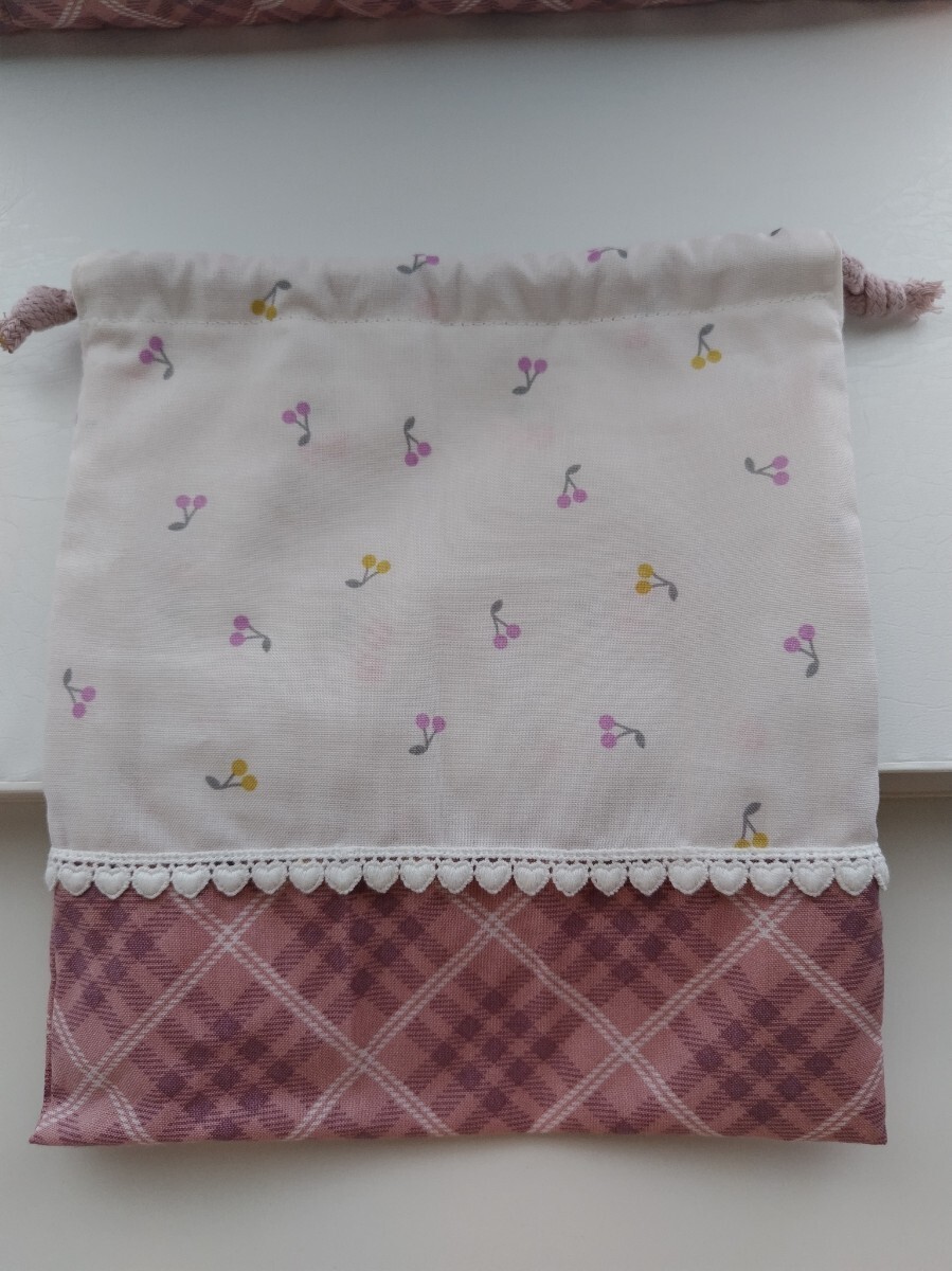 ハンドメイド☆レッスンバッグ?體操著袋?コップ袋?上履き袋☆チェリー、カラフル☆里地つき☆ミルクラテの生地使用☆入園?入學用に