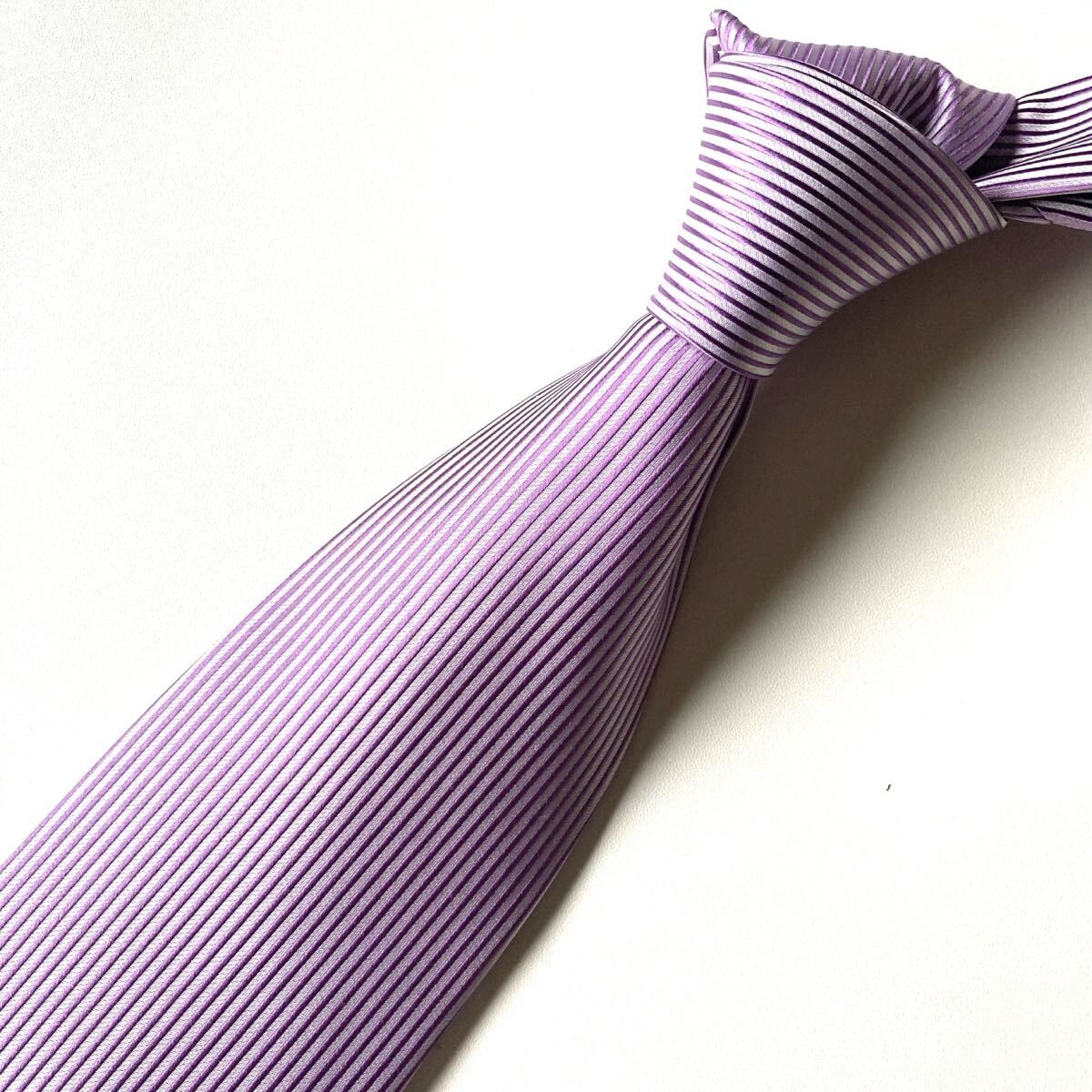 ネクタイ SILK パープル　シンプル　フォーマル　メンズ　ストライプ　微光沢　即決_画像1