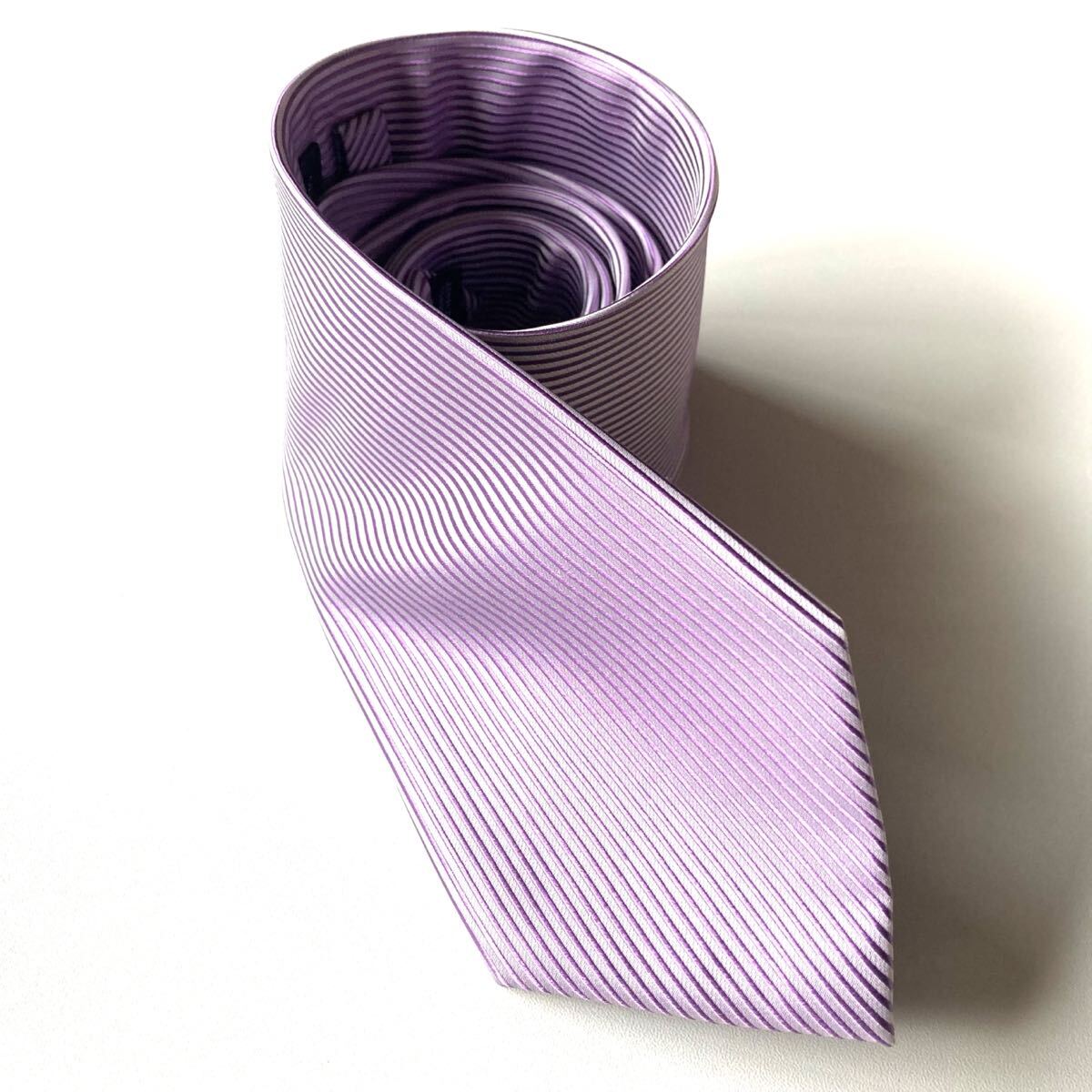 ネクタイ SILK パープル　シンプル　フォーマル　メンズ　ストライプ　微光沢　即決_画像3