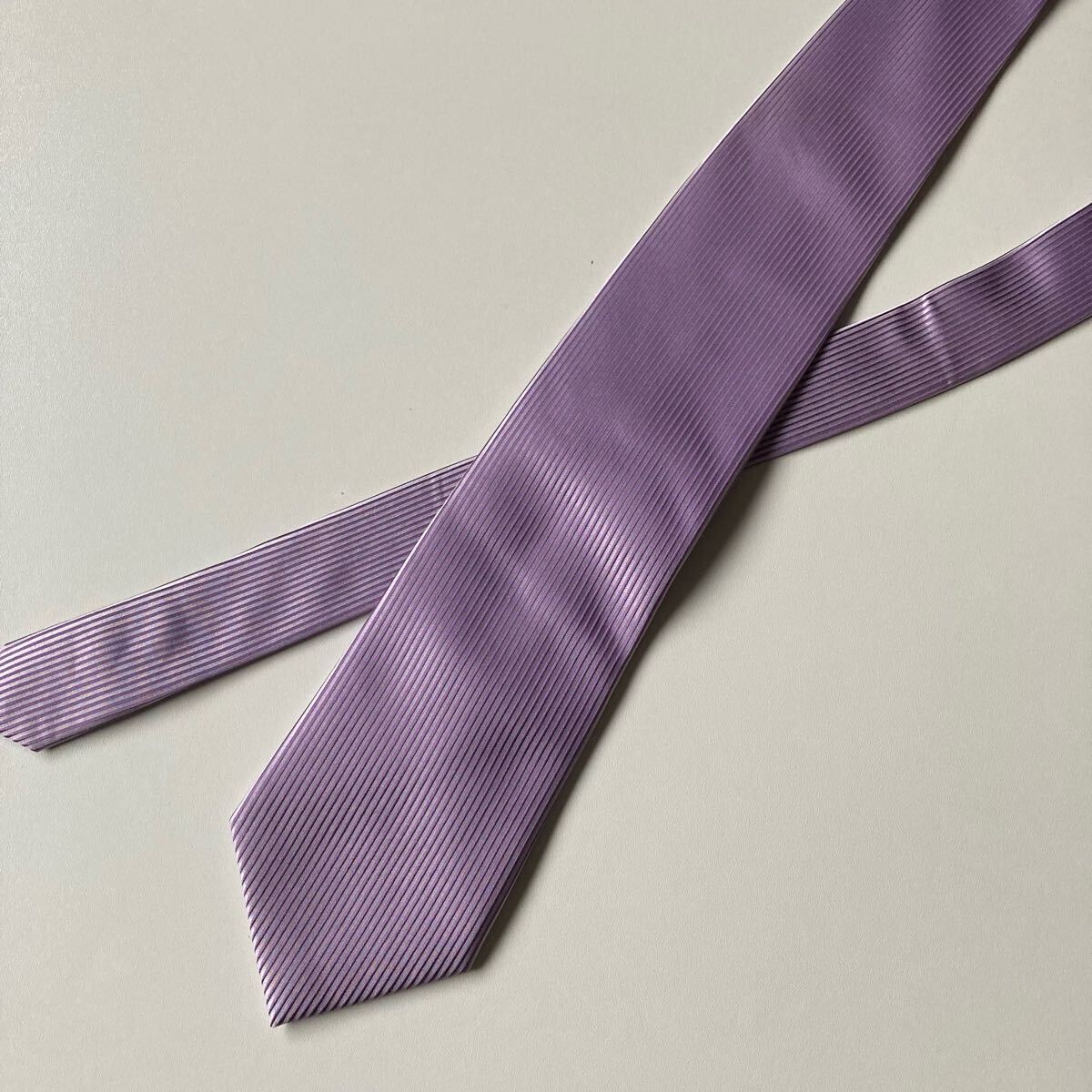 ネクタイ SILK パープル　シンプル　フォーマル　メンズ　ストライプ　微光沢　即決_画像7