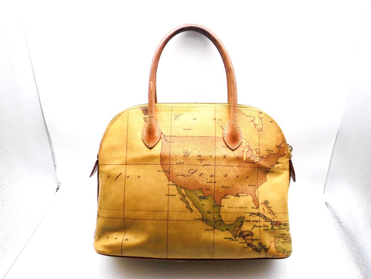 □PRIMA CLASSE プリマクラッセ 地図柄 ハンドバッグ PVC×レザー□/F