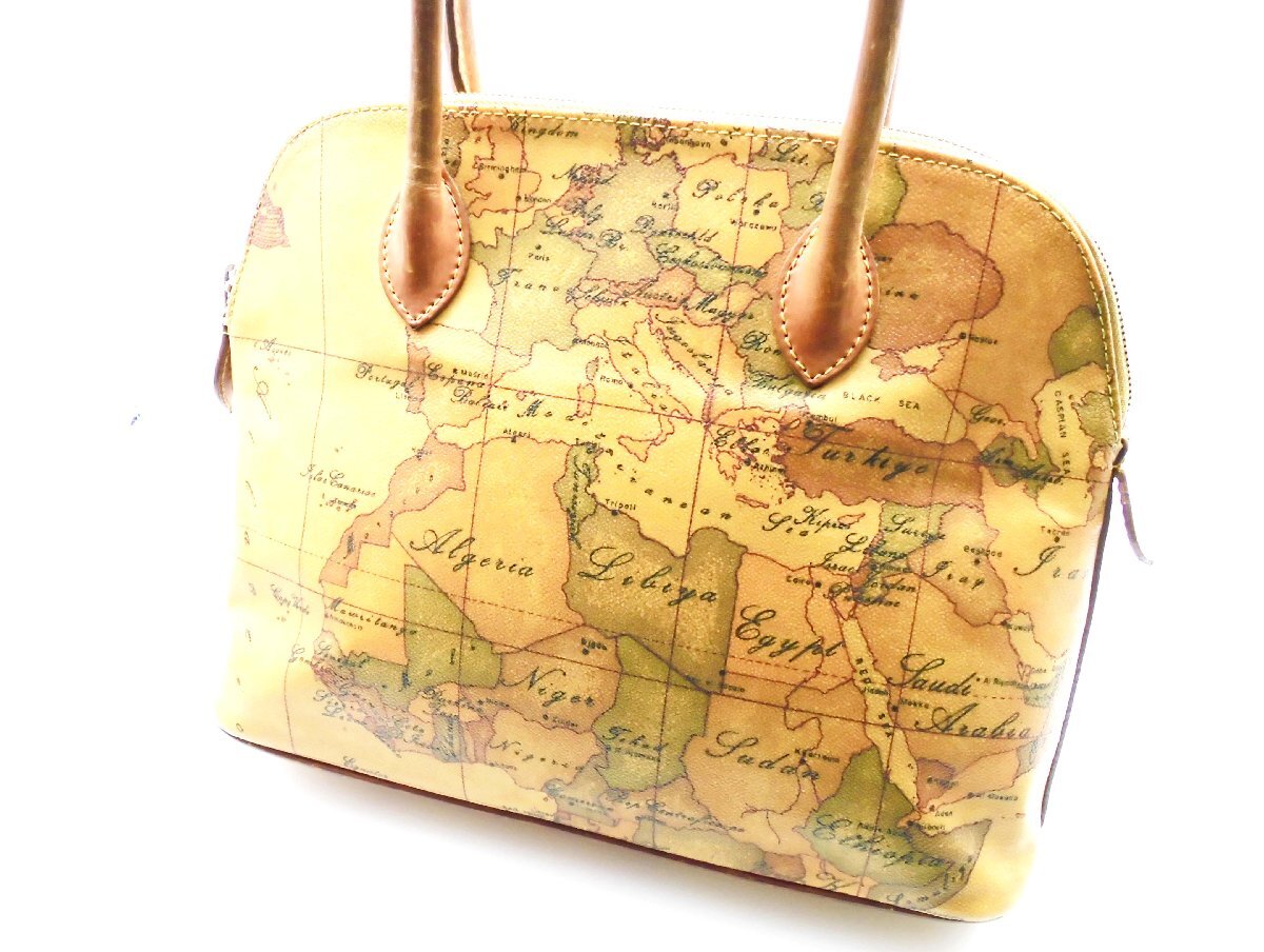□PRIMA CLASSE プリマクラッセ 地図柄 ハンドバッグ PVC×レザー□/F