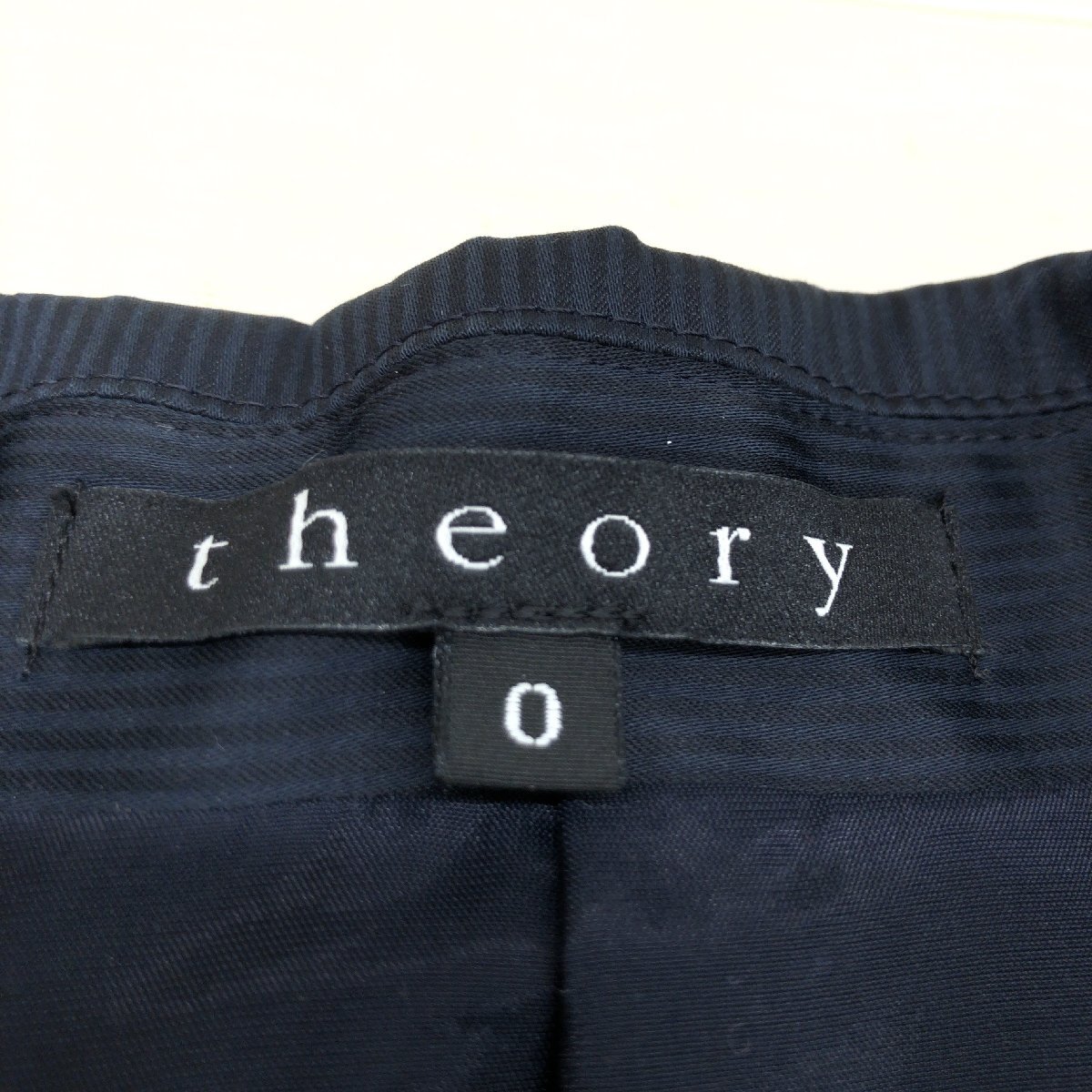 ●Theory セオリー ストレッチ サテン テーラードジャケット 0 濃紺 ネイビー 日本制 羽織り フォーマル ストライプ レディース