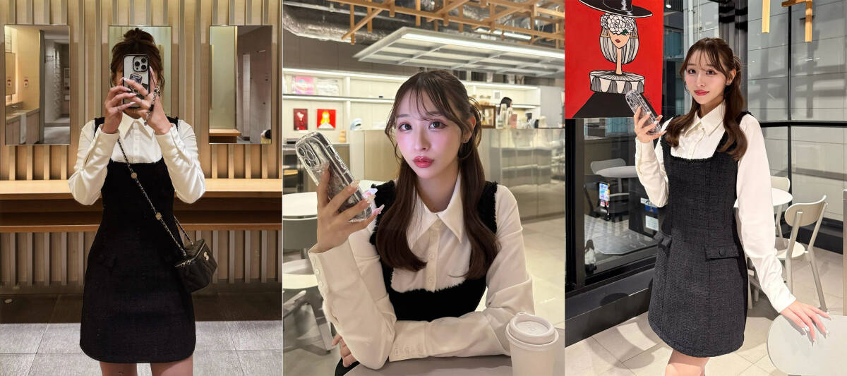 ダーリッチ darich シャツドッキングツイードミニワンピース BLK ダーリッチ darich シャツドッキングツイードミニワンピース BLK
