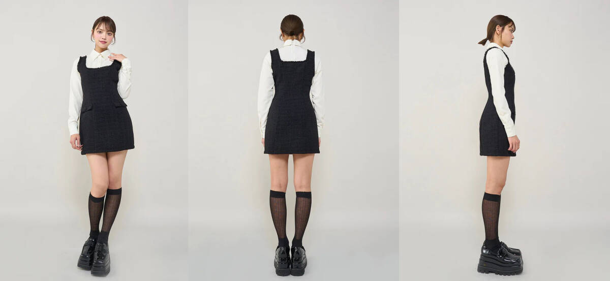 ダーリッチ darich シャツドッキングツイードミニワンピース BLK ダーリッチ darich シャツドッキングツイードミニワンピース BLK