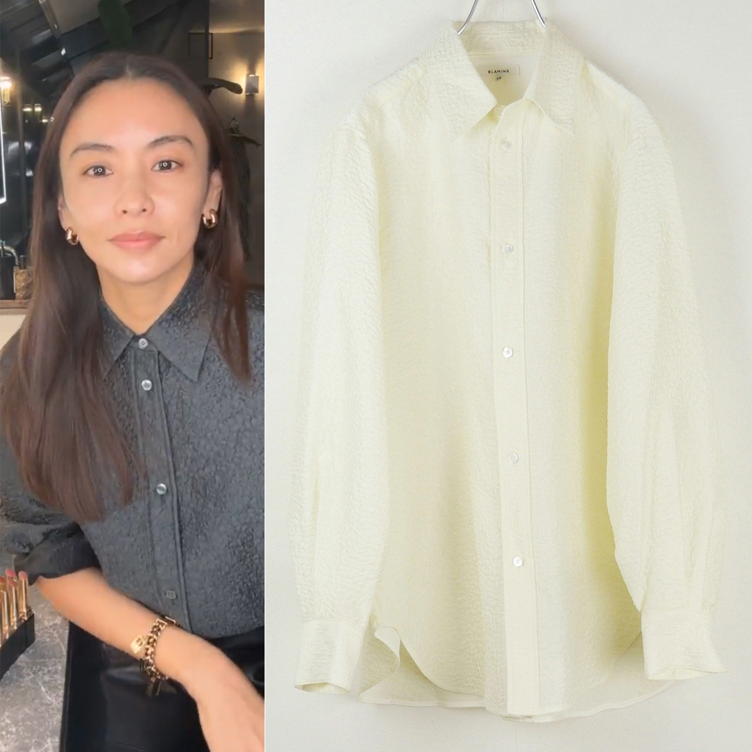 滝沢眞規(guī)子さん著用 BLAMINK ブラミンク 24AW ジャカード レギュラーカラー シャツ ブラウス38 Drawer コットン×シルク 定価14.3萬(wàn)円