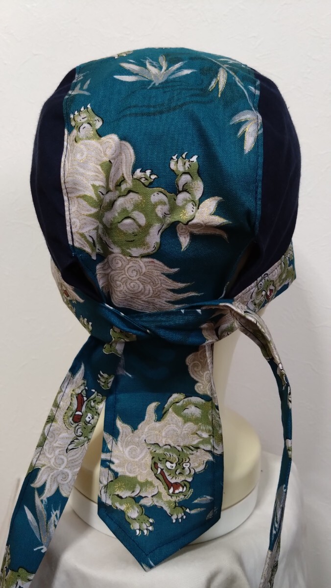 * бандана колпак * ручная работа мир рисунок лев × одноцветный . синий зеленый * бандана колпак * ручная работа мир рисунок лев × одноцветный . синий зеленый