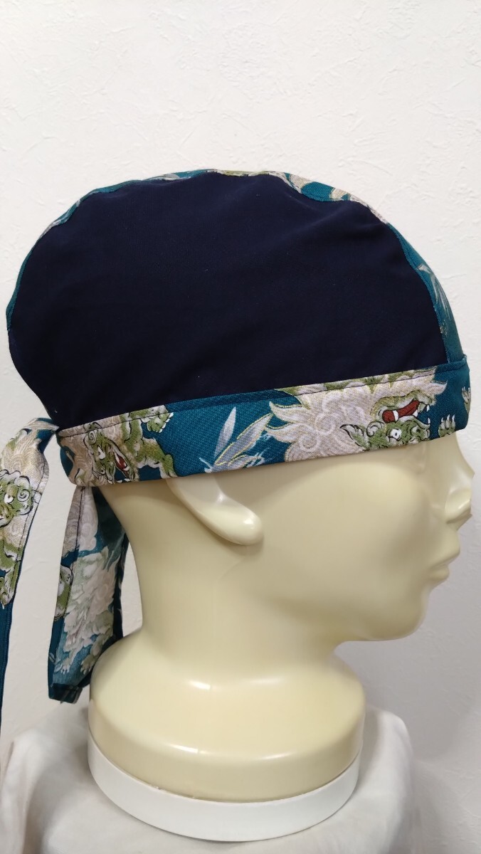 * бандана колпак * ручная работа мир рисунок лев × одноцветный . синий зеленый 