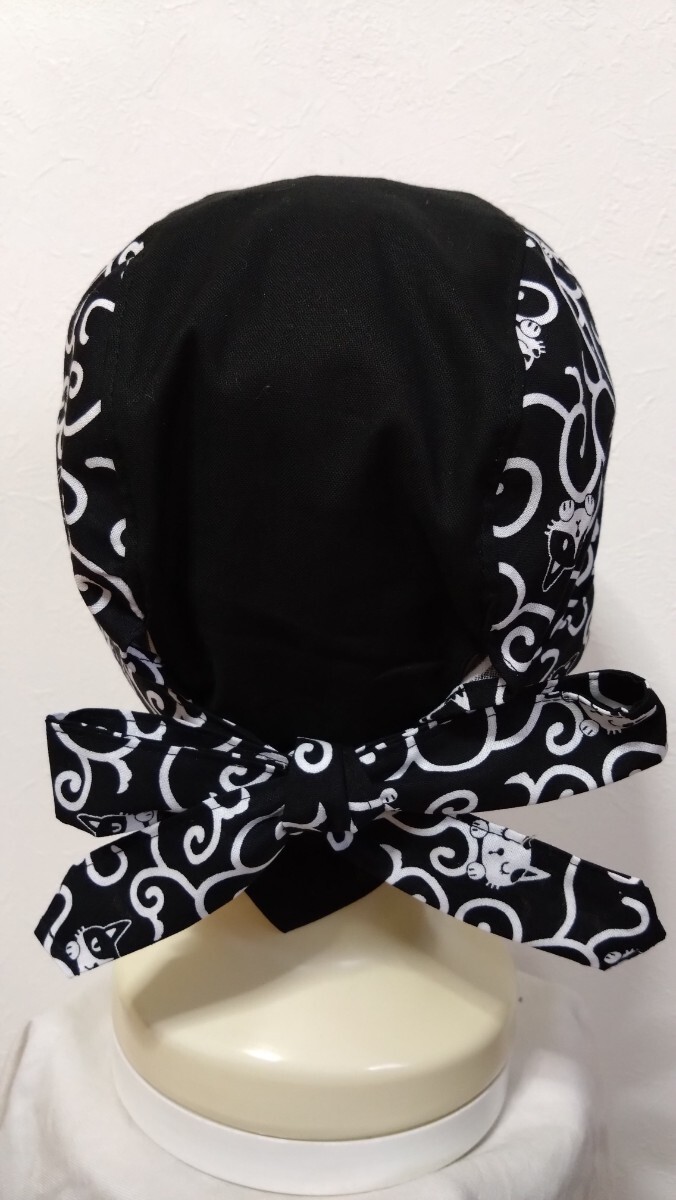 短★バンダナキャップ★ハンドメイド　和柄　唐草×無地　ネコ　齩?
