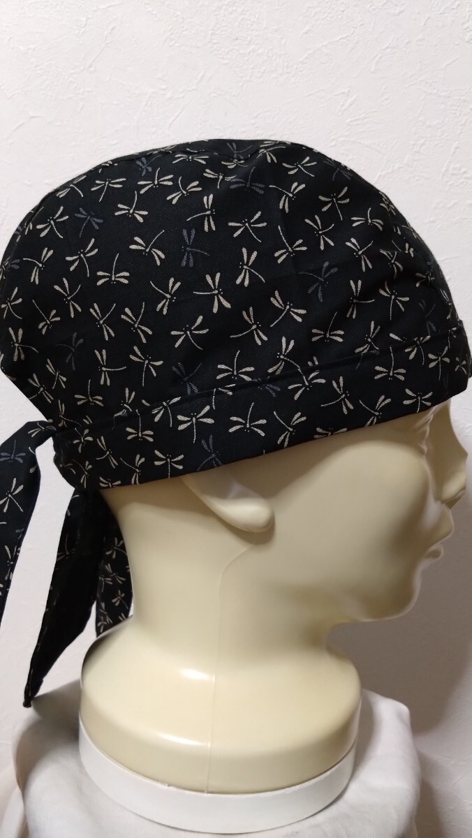 ★バンダナキャップ★ハンドメイド　和柄　とんぼ　黒