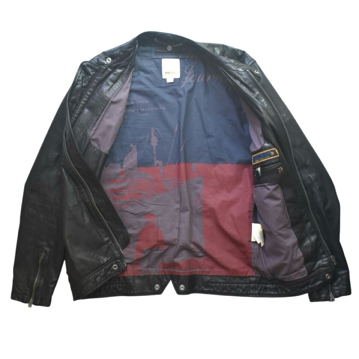 伝説級】極美品 DIESEL 裏地総柄 ラムレザー シングルライダース 伝説級】極美品 DIESEL 裏地総柄 ラムレザー シングルライダース