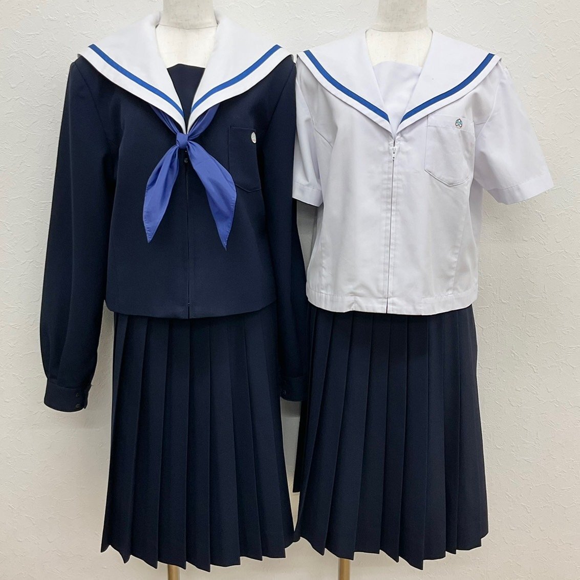 U1595/S1574( б/у ) Gifu префектура Kakamigahara город . Sakura . неполная средняя школа женщина форма 5 пункт / воротник с покрытием / sailor :180A/ лето зима юбка :W69/ шарф / синий 1 шт. линия /. индустрия сырой товар /