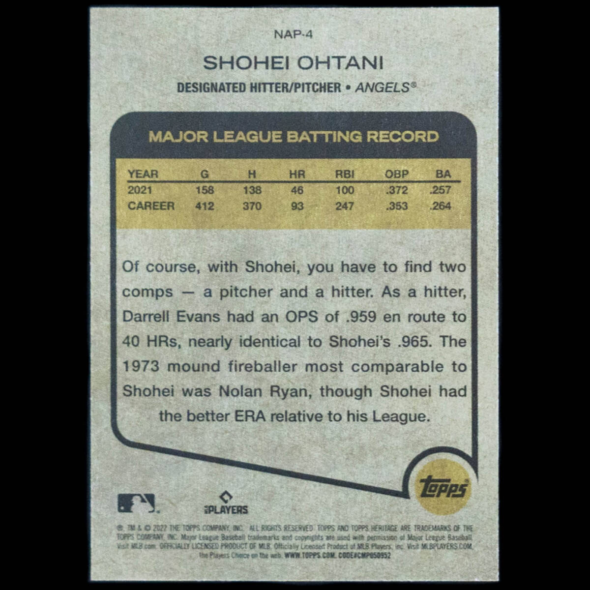  большой . sho flat 2022 Topps Heritage вставка карта No.NAP-4