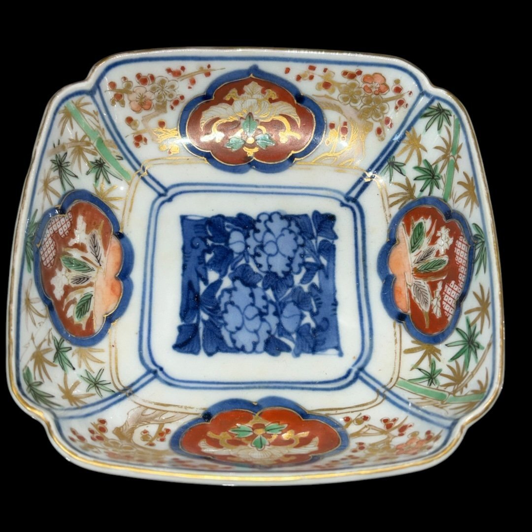 FU10】3客セット 豪華金彩 色絵 富貴長春 豪華 竹梅 手描き 古 FU10】3客セット 豪華金彩 色絵 富貴長春 豪華 竹梅 手描き 古