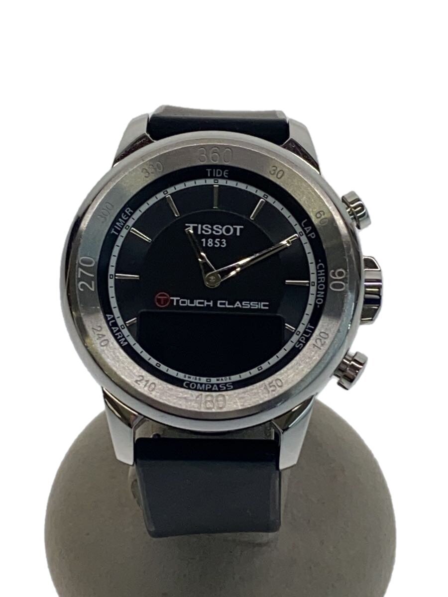TISSOT◆クォーツ腕時計/デジアナ/ラバー/BLK/BLK/T083420